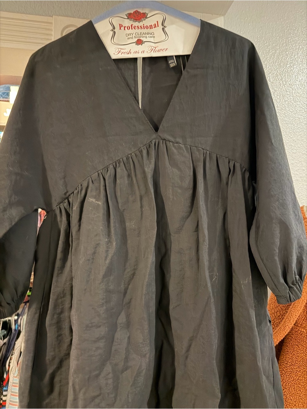 Zara Black V-Neck Long Sleeve Smock Dress